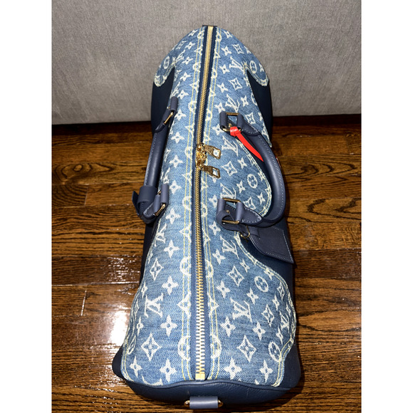 Louis Vuitton Keepall Bandouliere 50 Nigo Blue Denim Drip Monogram Weekend Bag - Picture 11 of 12